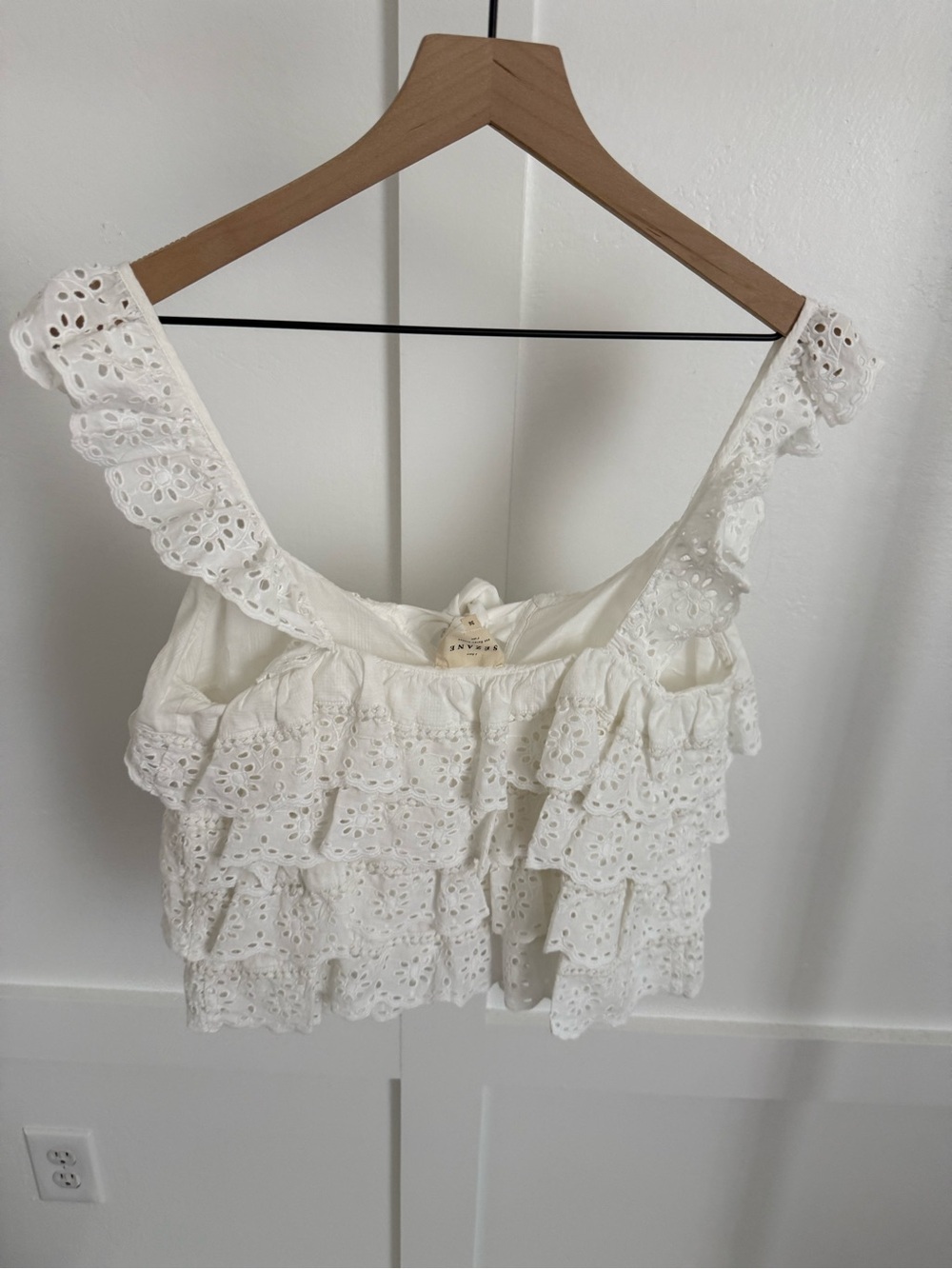 Sezane Lia White Eyelet Ruffle Top - Picture 3 of 6